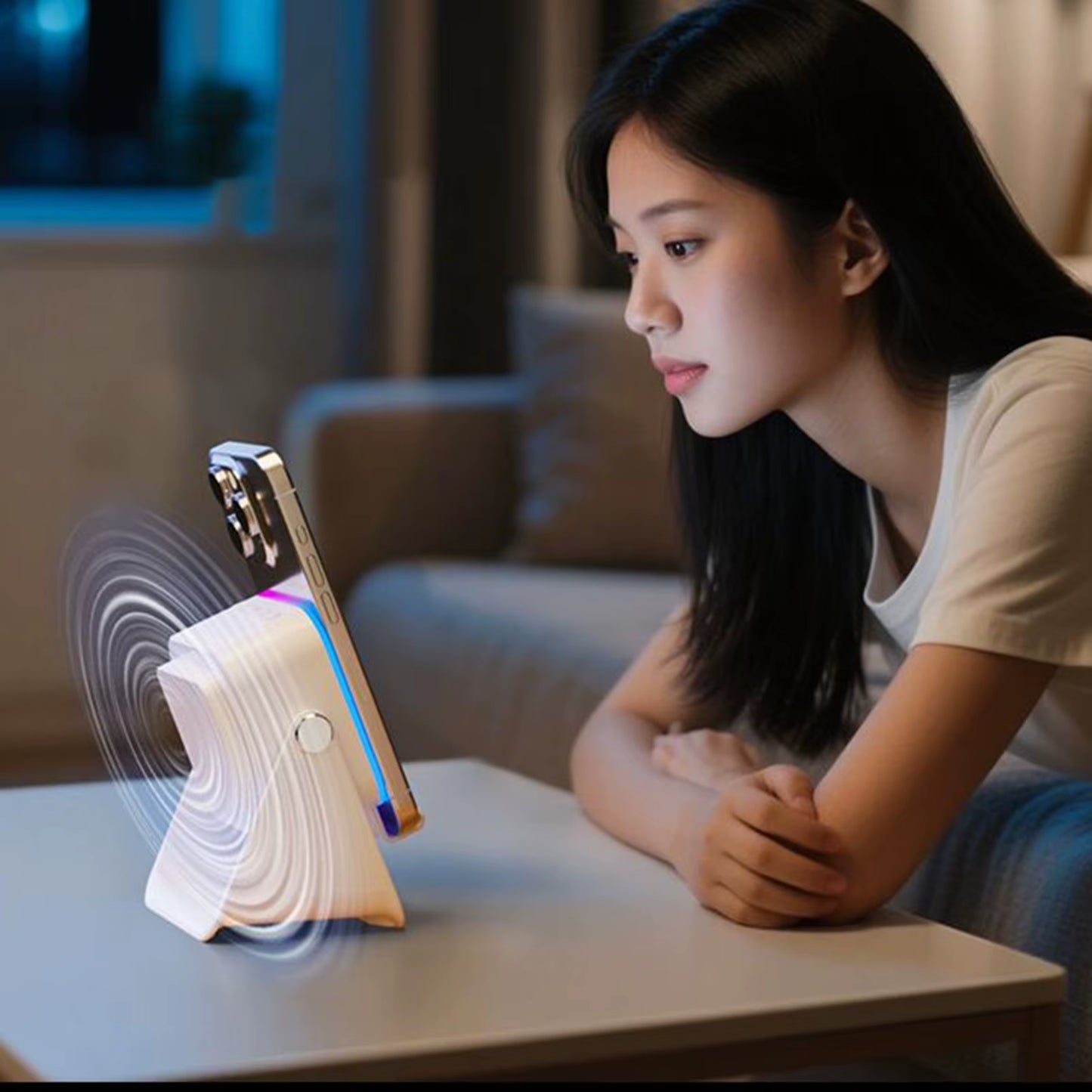 Induction Speaker for Cell Phone Audio Station with Light 10W Phone Holder Wireless Charger Speaker for Home Office Travel